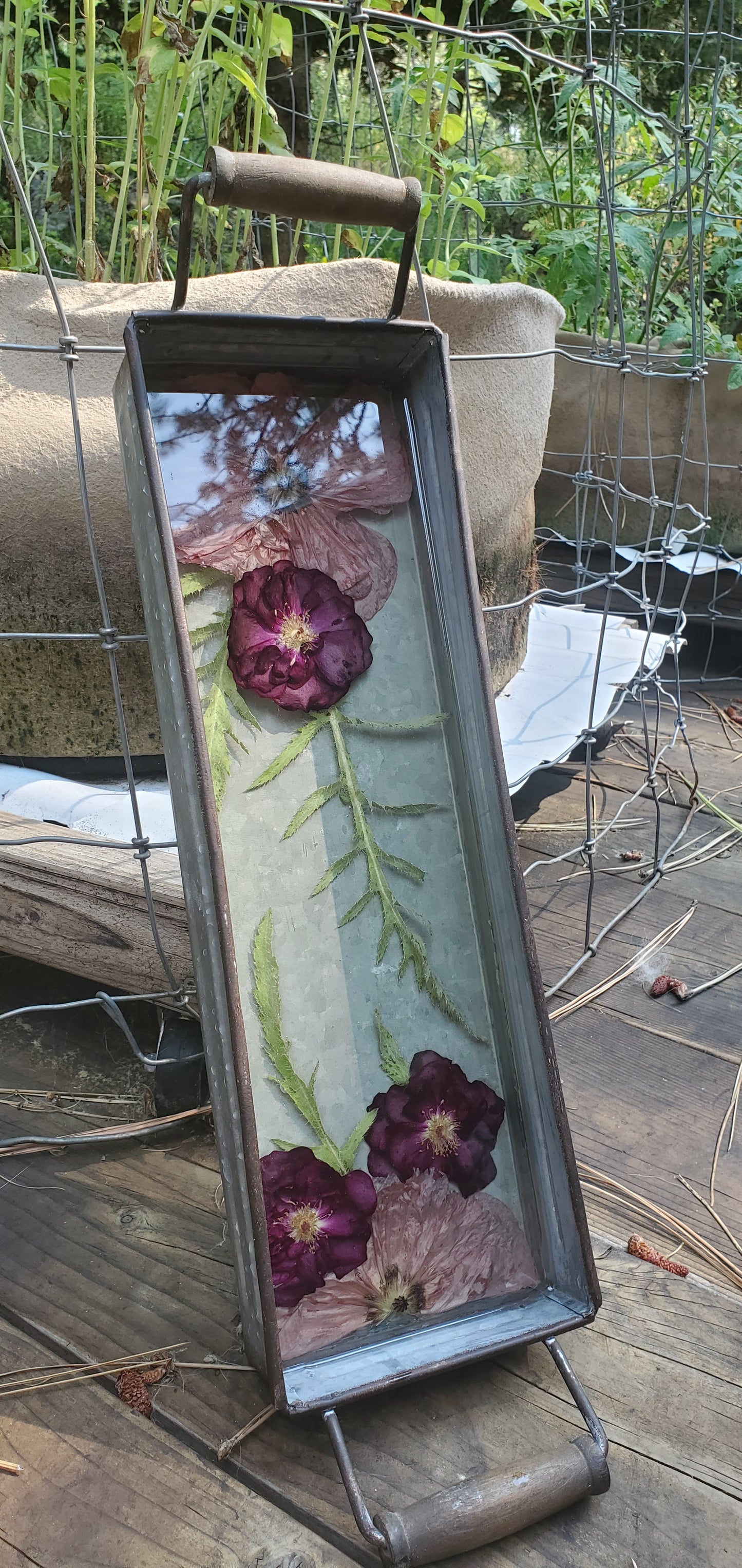 Galvanized Tray with Wooden Handles