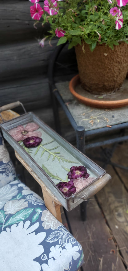 Galvanized Tray with Wooden Handles