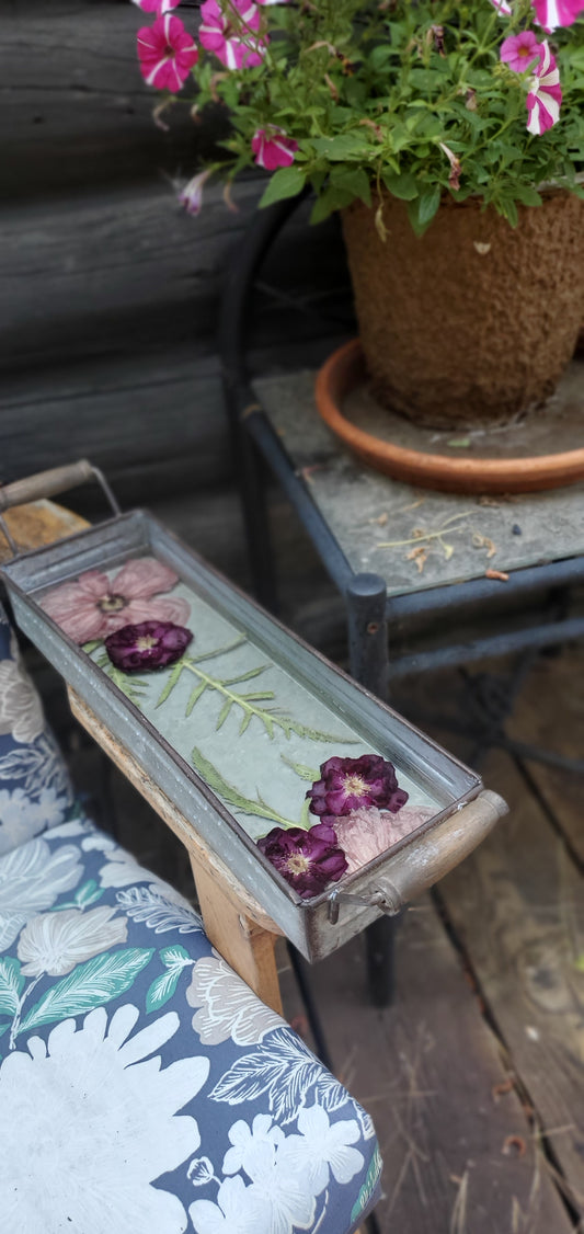 Galvanized Tray with Wooden Handles