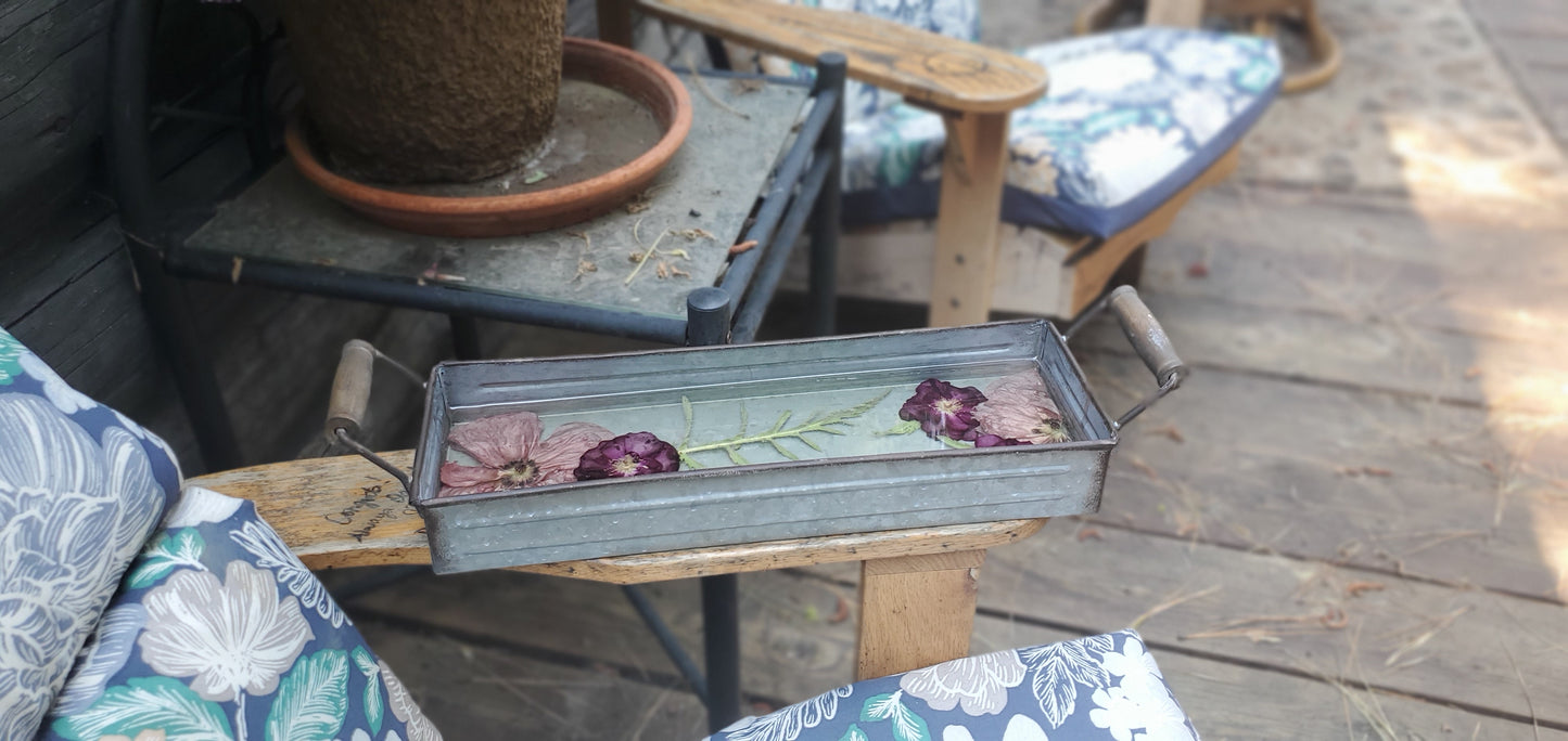 Galvanized Tray with Wooden Handles